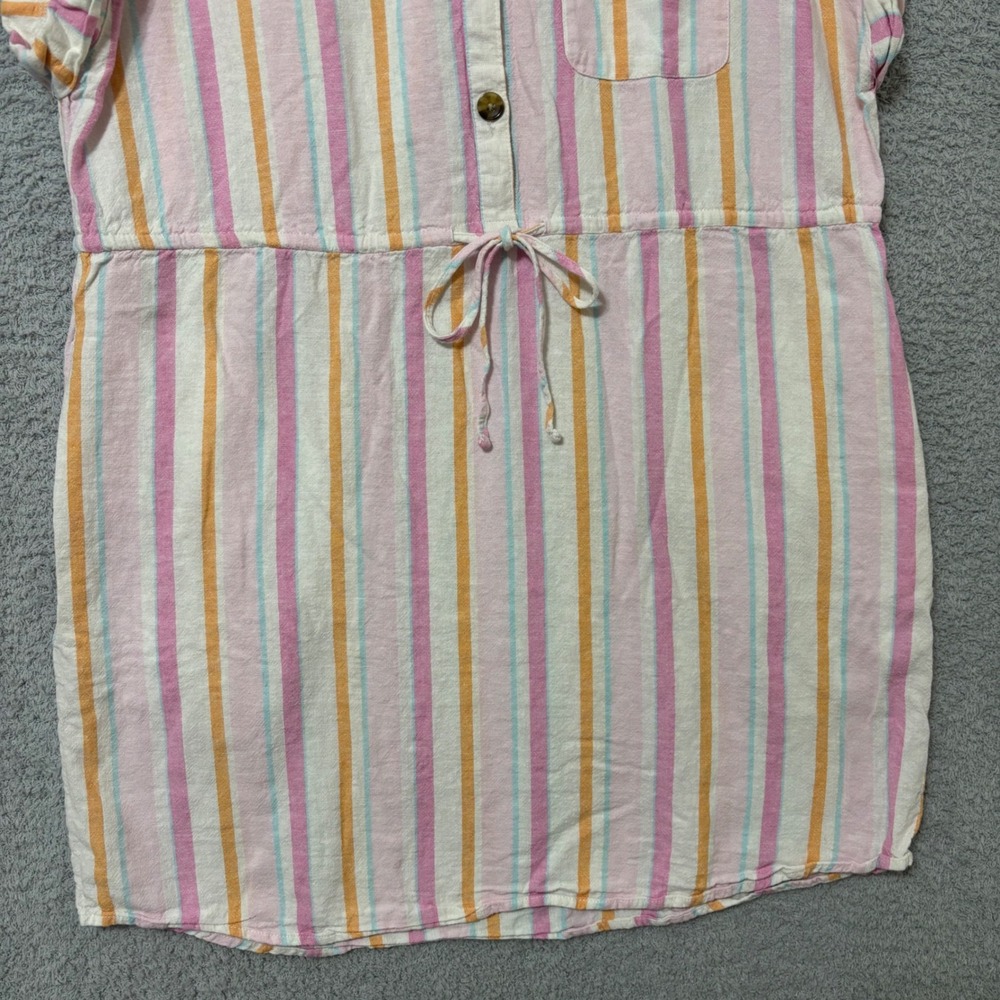 Striped Linen Blend Shirt Dress XL 16-18 Tie Waist Pockets - Picture 5 of 13